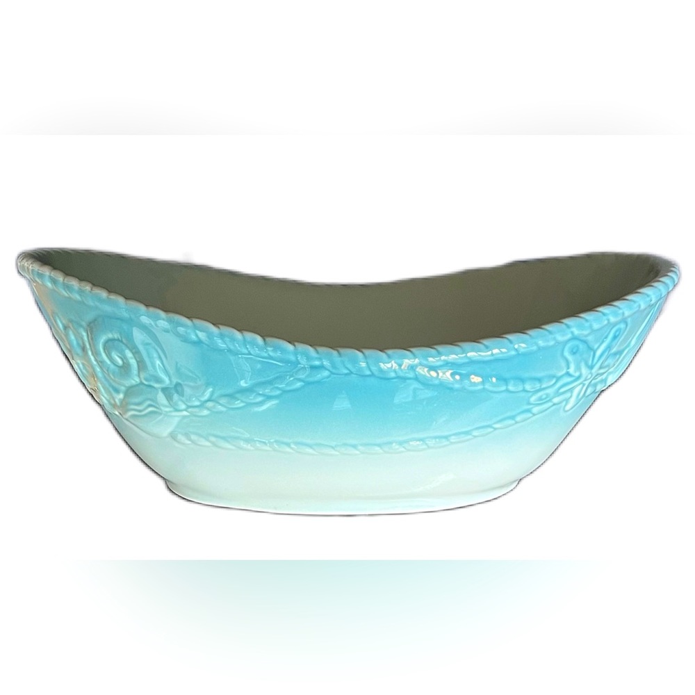 Roscher Stoneware Vintage Nautilus Blue Large Centerpiece Bowl 12” x 8.5”